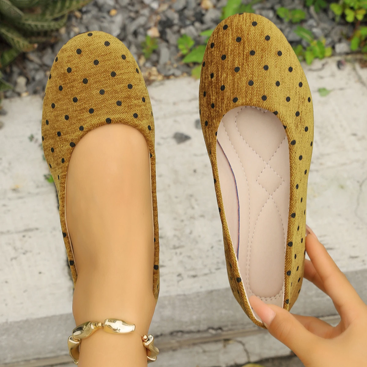 New Women Ballet Flats Polka Dot Square Toe Flat Shoes Vintage Casual Footwear for Everyday Spring Summer Trendy Style Loafers