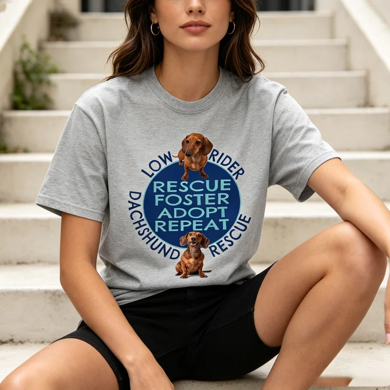 Vintage Dachshund Rescue Foster Adopt Repeat Tee Women Casual Short Sleeve T Shirt for Dog Lover Daily Wear  Y2k Top Cotton
