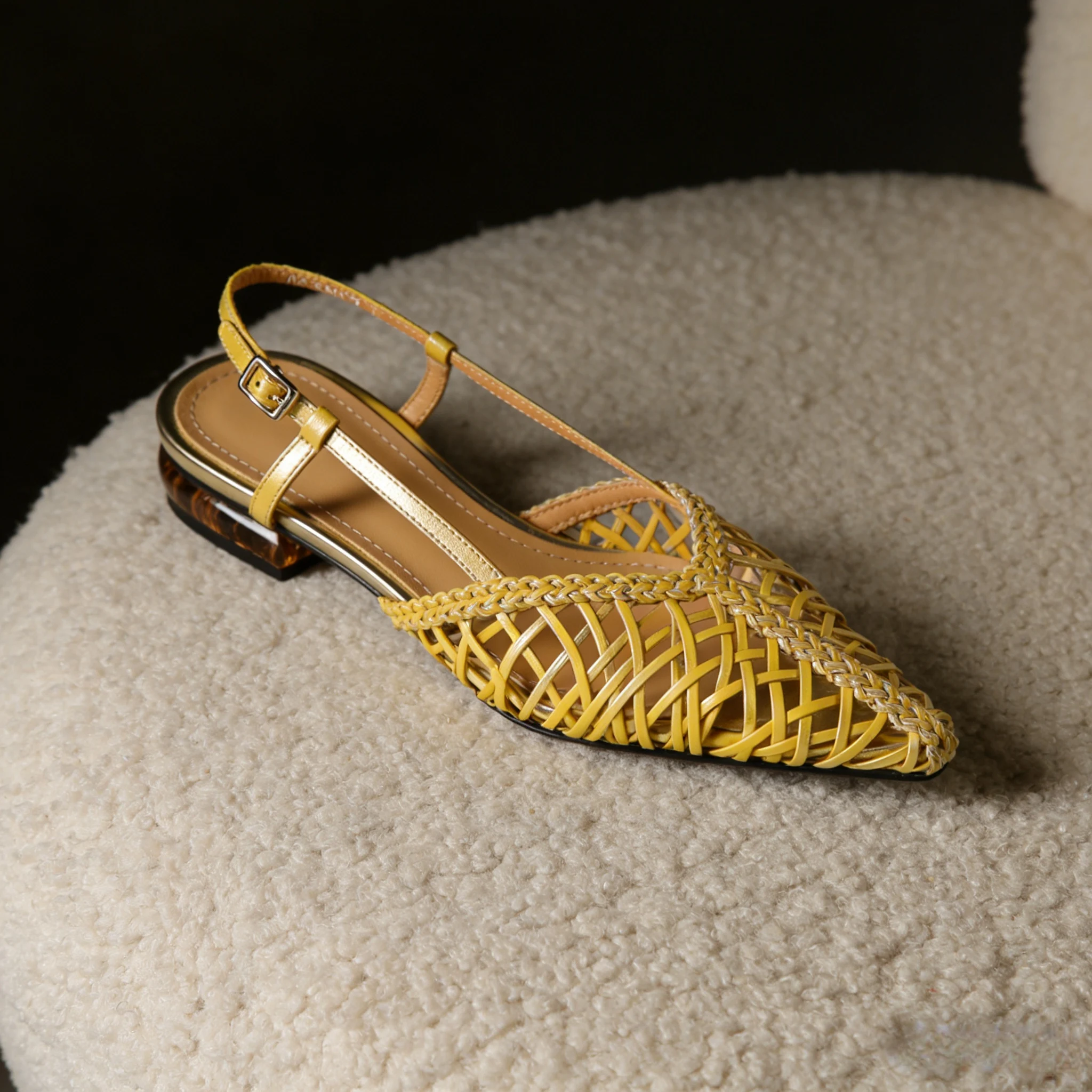 

Genuine Leather Weave Women Sandals Slingbacks Summer High Heels Comfort Women Shoes Office Party Women Pumps