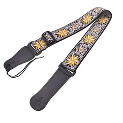 Colorful Embroidered White Guitar Strap Acoustic Electric Bass Guitar Ukulele Cotton Shoulder Belt Adjustable Wide for Men Kids