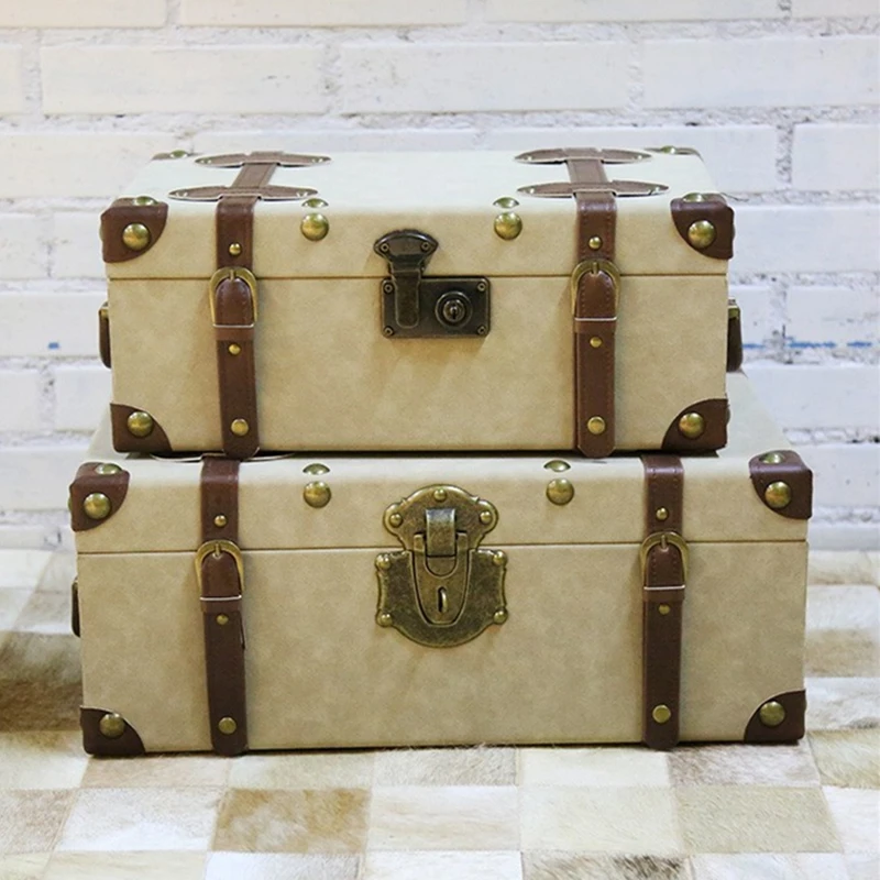 Beige Matte Leather Suitcase Model Room Storage Box Model Room Hotel Club Wardrobe Window Exhibition Hall Decoration Ornaments