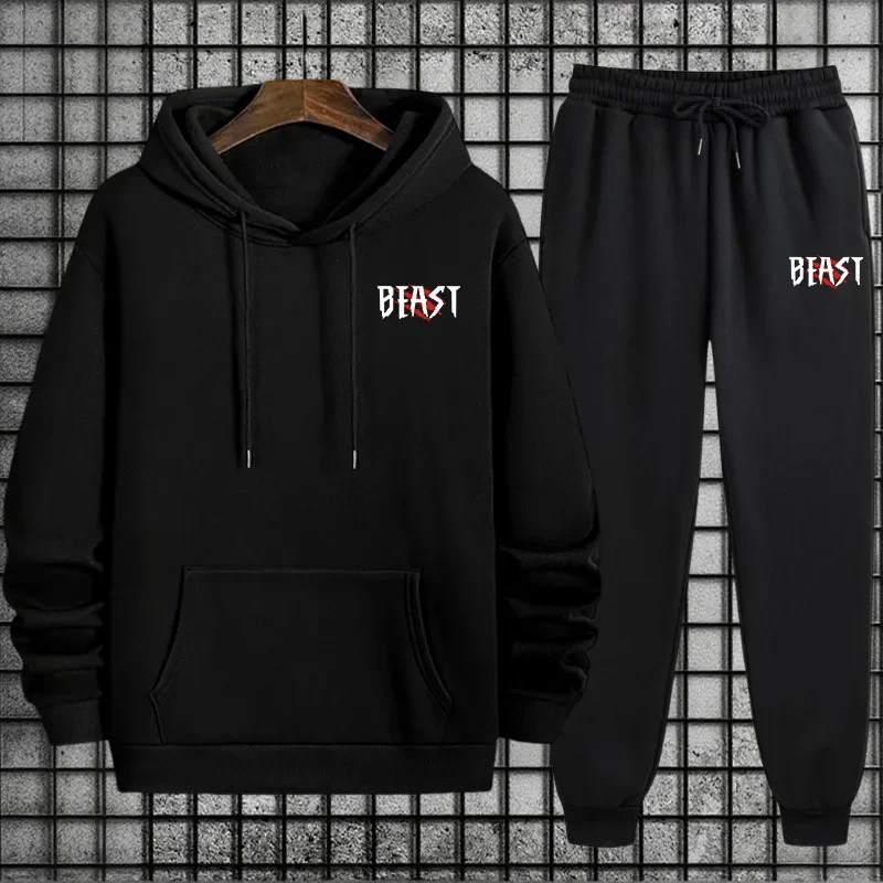 2026 New Fashion Men Hoodie and Sweatpants 2piece Set Hooded Long Sleeve Sweatshirt Jogger Pants Men's Tracksuit Casual Outfits