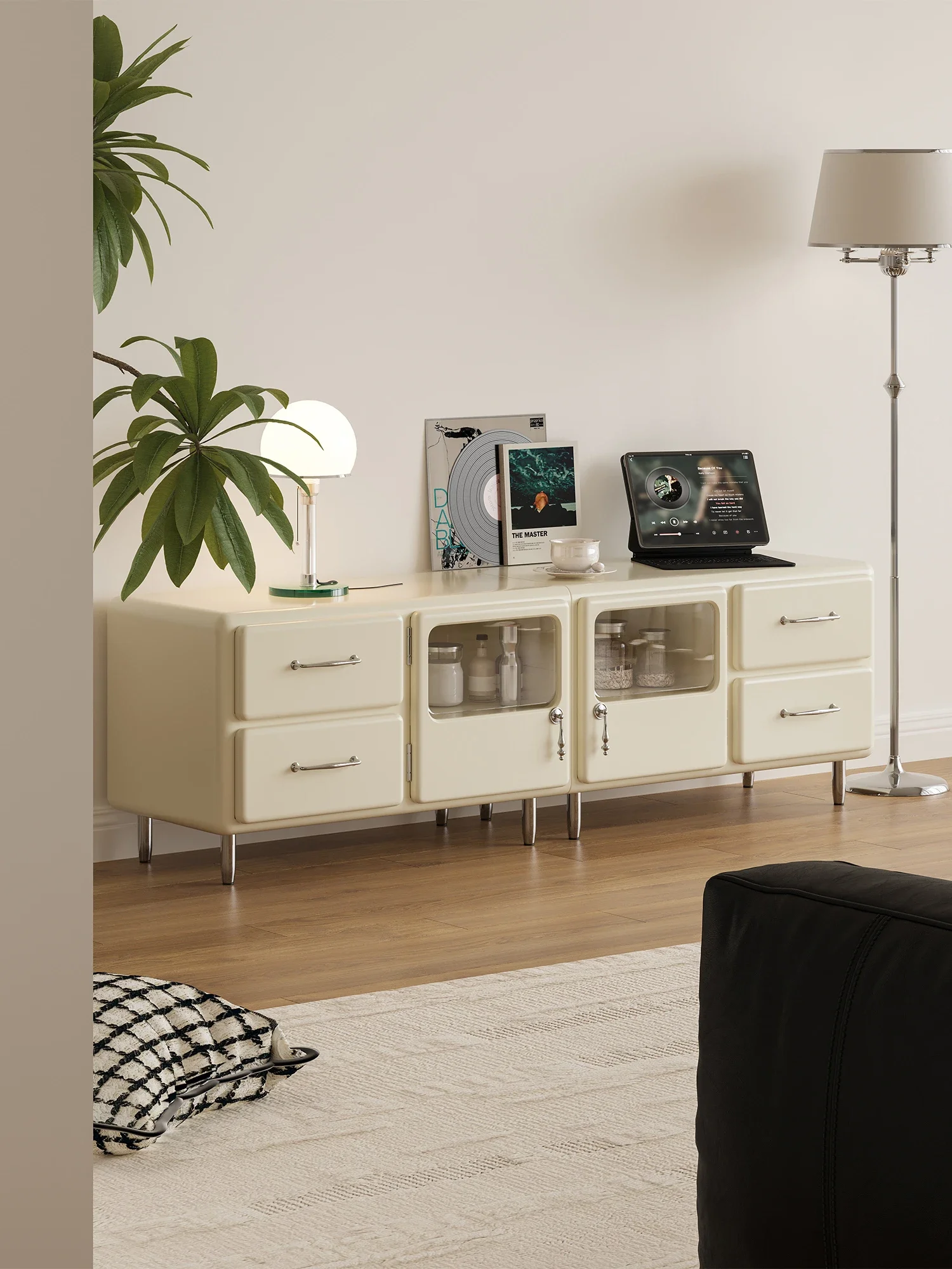 

Japanese-style retro combination TV, living room home storage area, drawer glass display, locker