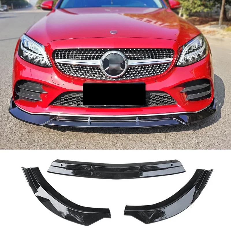 Front Bumper Spoiler for Benz W205 C Class Front Skirts Splitter 2019-2022 C200 C260 Car Body Kit Accessories