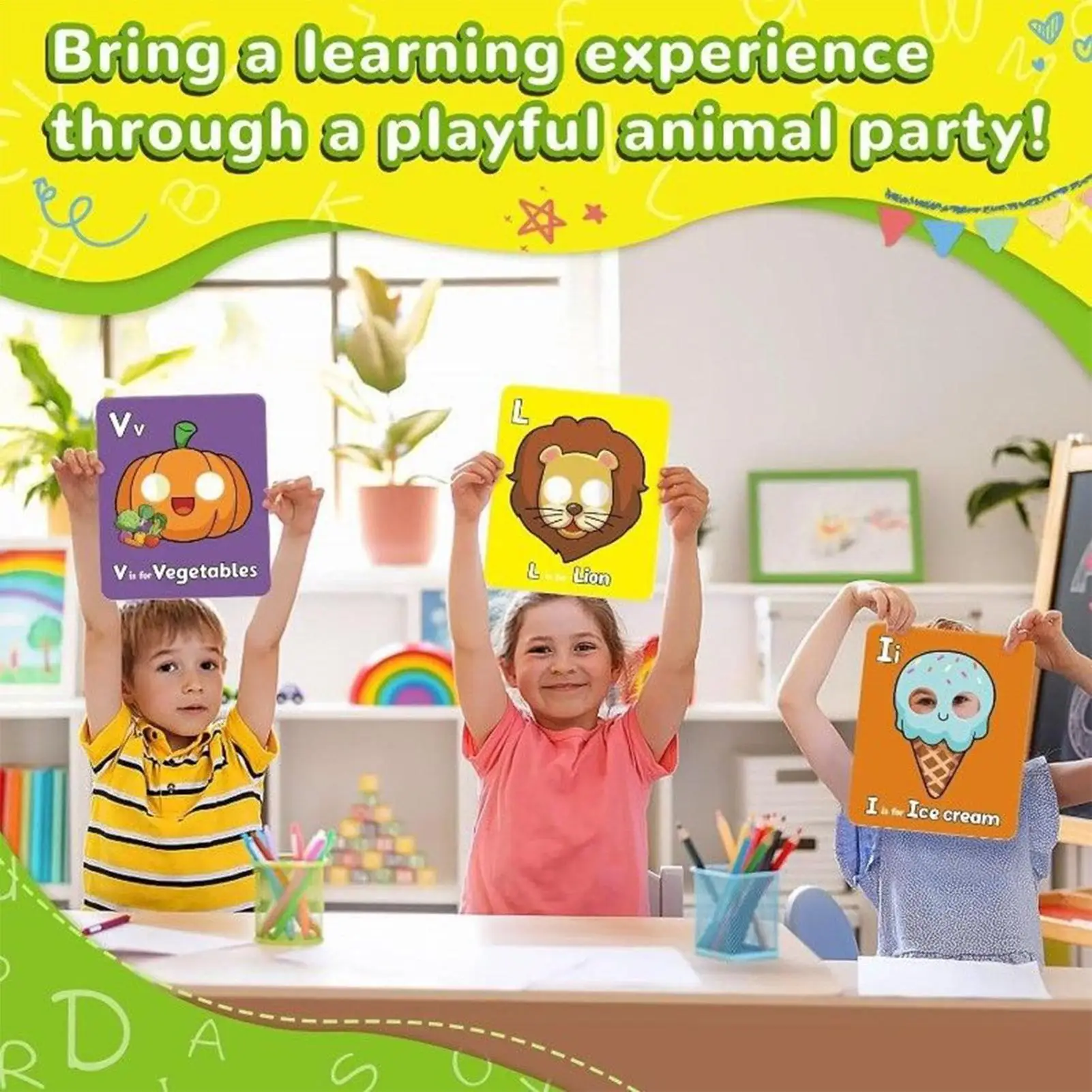 26 Pieces Alphabet Flash Cards Educational Animal Letter Cards Preschool Toy Fun Education Game for Kids Ages 3-6