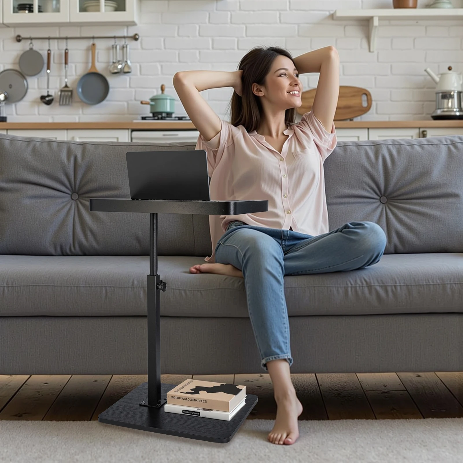 Sofa Side C Table Adjustable Rolling Cart Overbed Bedside Table Laptop Desk 360° Rotatable Tray Table for Home Living Room