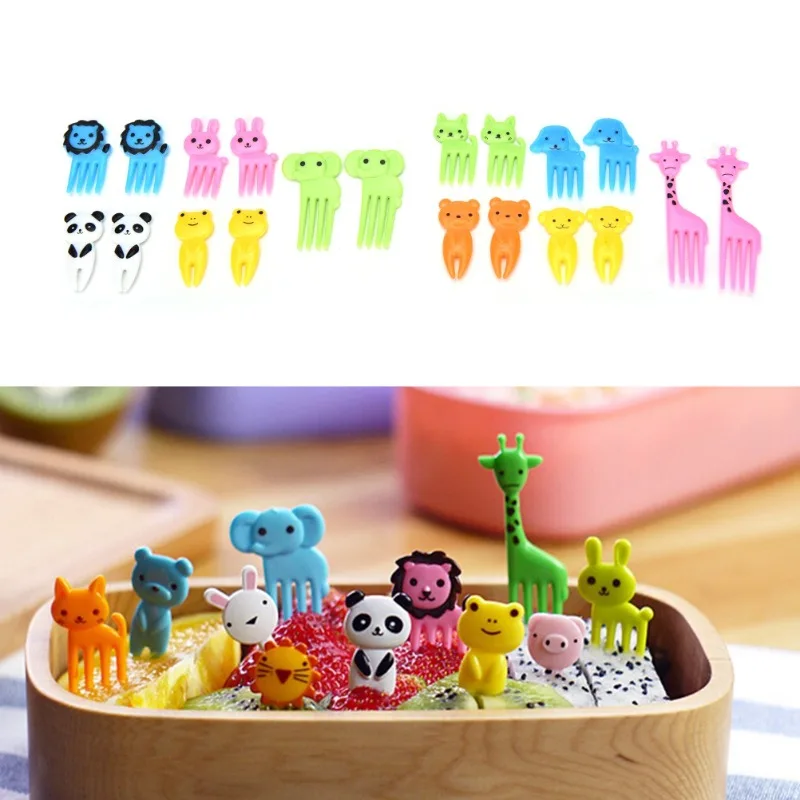 

4set Cute Mini Animal Farm Cartoon Food Picks Children Snack Cake Dessert Food Fruit Forks Lunch Bento Accessories Decor