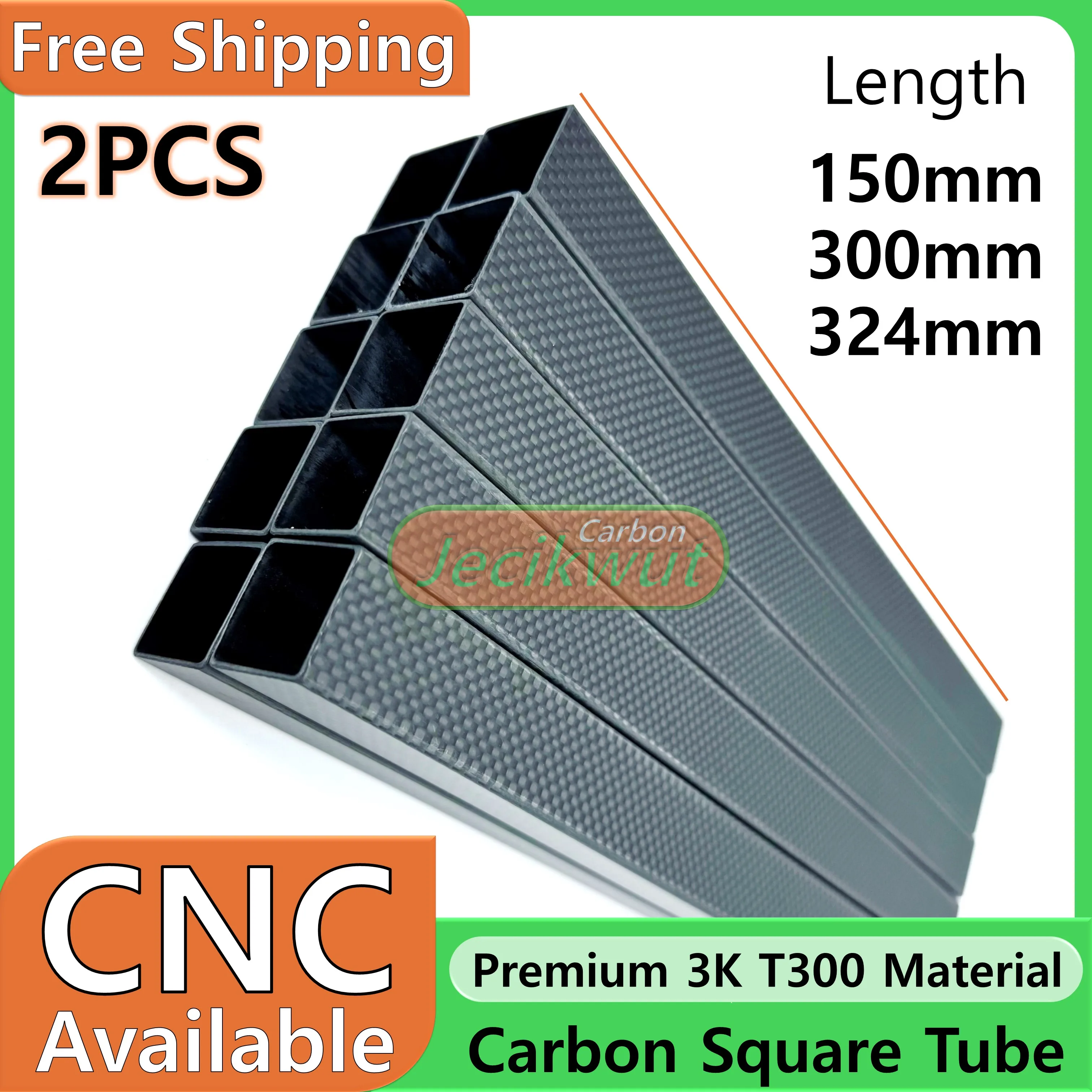 

2Pcs Rectangle Carbon Fiber Square Tube 3K High Composite Material Length 300mm Plain Matte Weave OD 18mm 20mm 23mm 25mm
