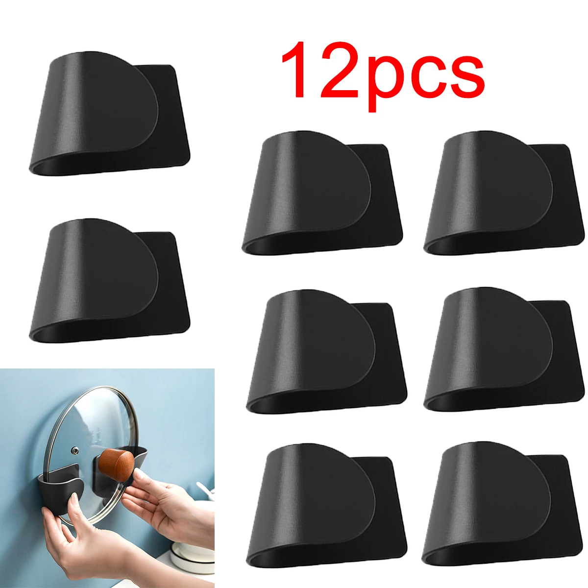 12 Pcs/Set Pot Lid Wall-Mounted Hanging Plastic Kitchen Organizer No Punching Household Storage Holder Cover Racks