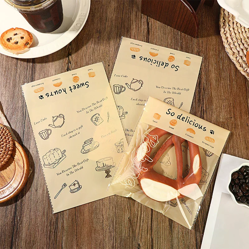 100Pcs Cartoon Bread Bag Packaging Bags Sandwich Bag For Kids Self Adhesive For Packing Sandwich