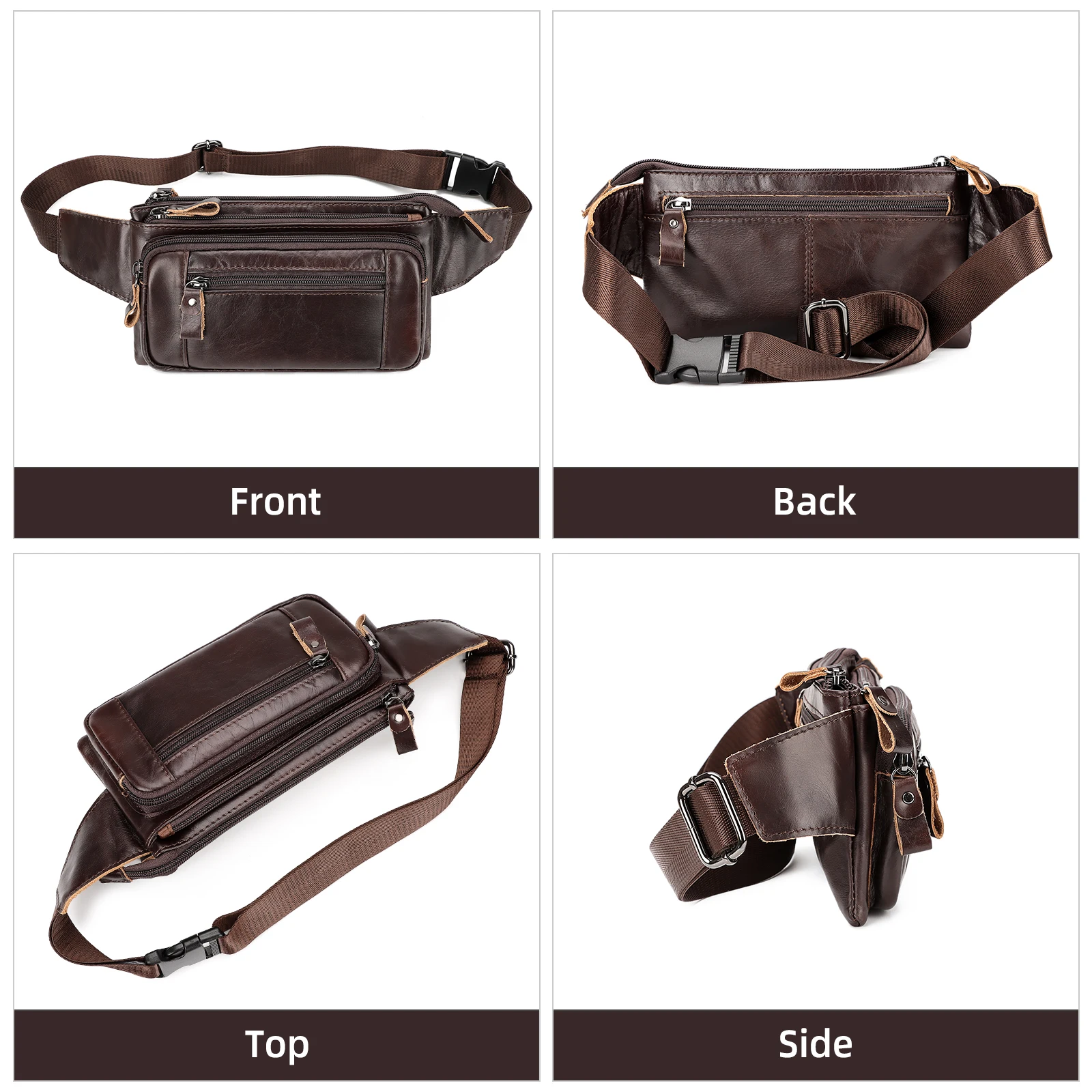 HUMERPAUL Brand Fashion Waist Packs Men Genuine Leather Organizer Travel Chest Bag Large Capacity Male Crossbody Bag