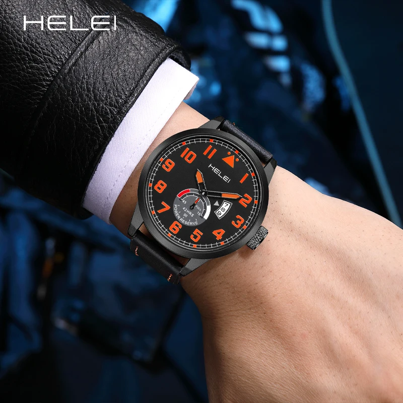 ساعة يد بسوار من الجلد الطبيعي للرجال ، ساعة كوارتز رياضية غير رسمية ، تاريخ ، موضة جديدة