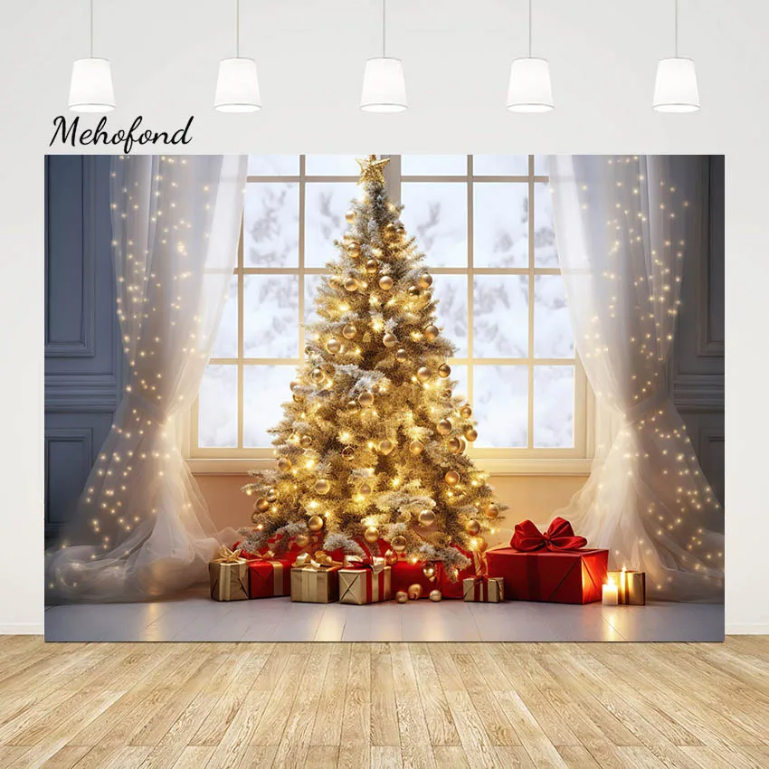 

Mehofond Christmas Window Backdrops Xmas Tree For Kids Portrait Curtain Bokeh Gift Scenery Decor Photography Background Studio