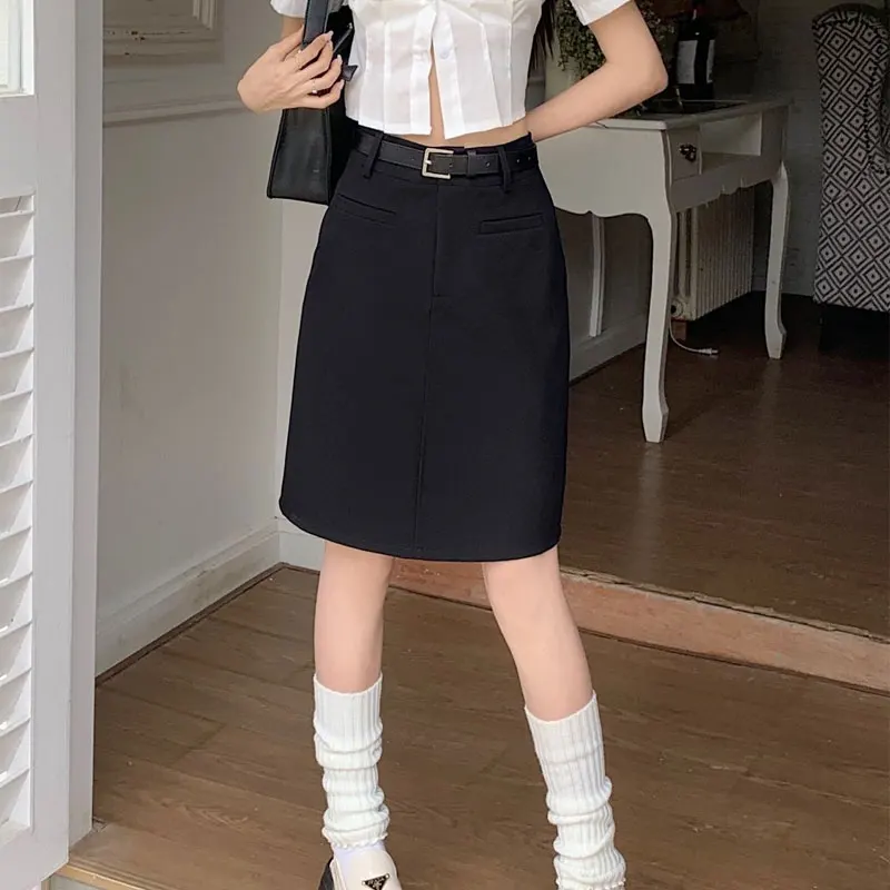 

Women's Clothing High Waist Bag Hip Knee Skirts Aura Spring Summer Elegant A-Line Basic Solid Color Fashionable Korean Skirts