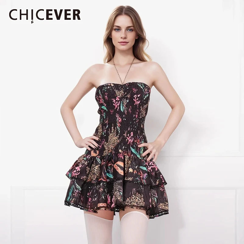 CHICEVER Print Hit ColorSlimming Dress For Women Halter Sleeveless Backless High Waist Patchwork Lace Up  Bodycon Dresses Female