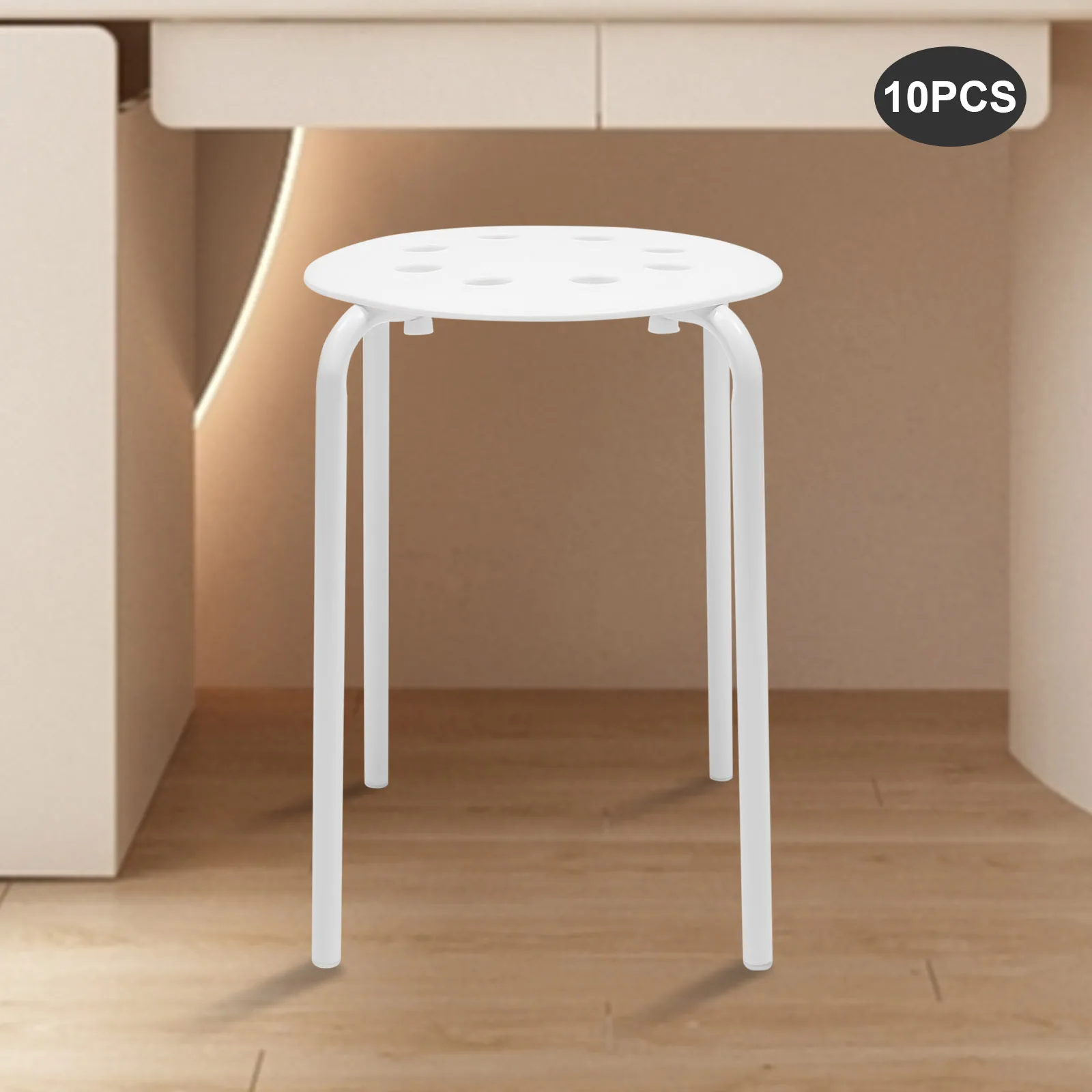 

10 Pack White Portable Classroom Stackable Plastic Stools Stacking Stools Set for Living Rooms Balconies Offices