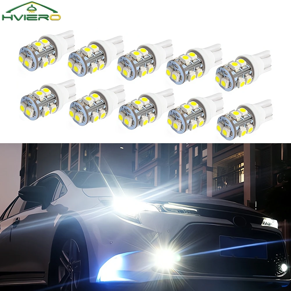 

10 шт. T10 белые автомобильные светодиодные лампы для чтения в помещении 194 W5W 10 светодиодов сигнальная лампа номерного знака 12 В купольная клиновая лампа приборной панели освещение