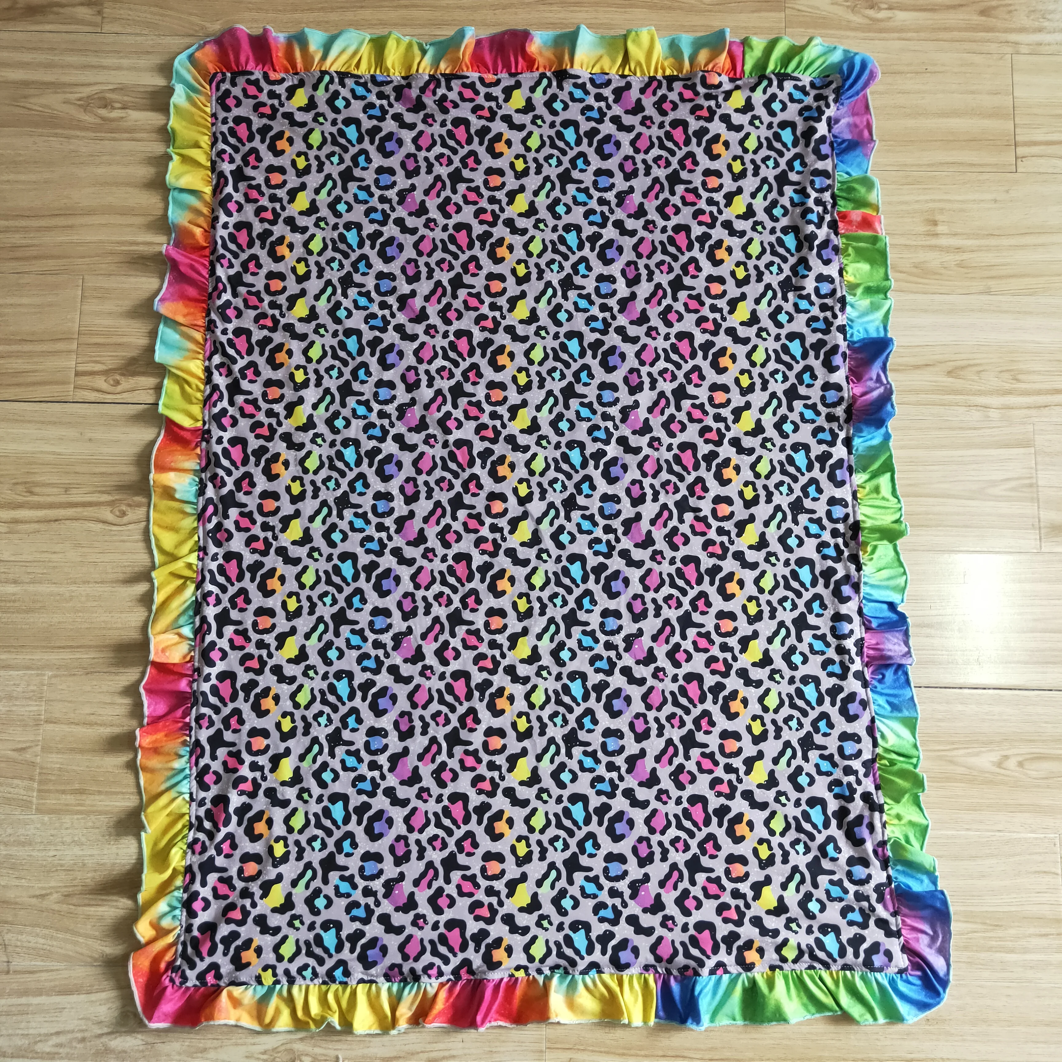 H​ot Sale RTS NO MOQ Tie Dye Soft Baby Sleep Swaddle Wraps Infants Leopard Ruffle Blankets