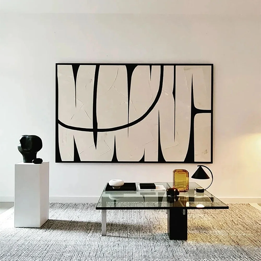 Modern Art Home Decorations Painting Abstract Black and Beige Art Thick Oil Painting Hand Painted Canvas Wall Decor Art Picture