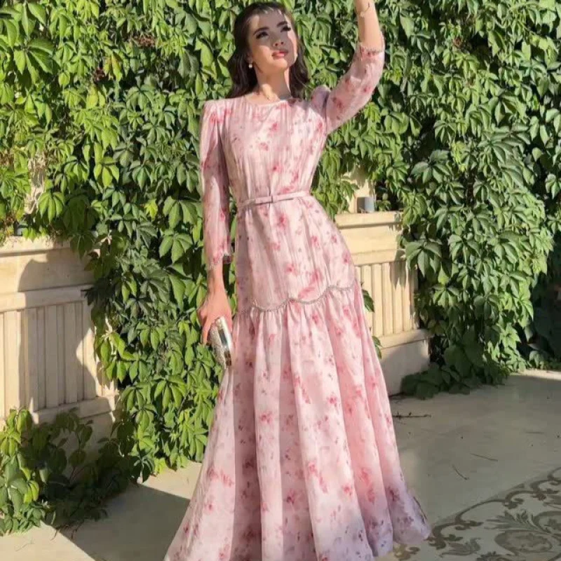 

2025Summer Fashion Elegant Long Sleeve Printed Irregular Long Dress for Women