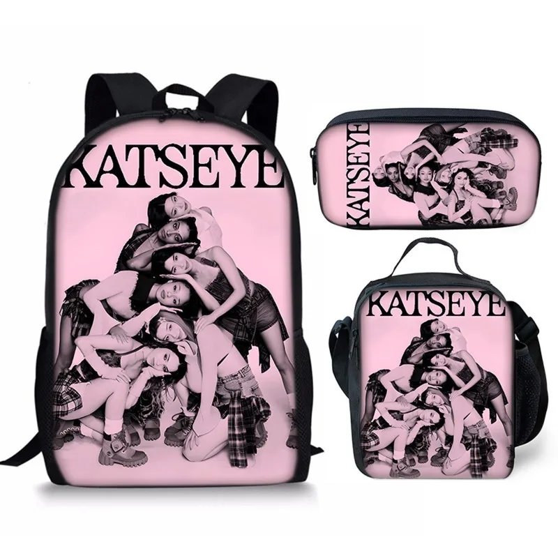 

3Pcs KATSEYE Large Capacity Double Shoulder School Bags Lightweight Student Backpacks Casual Crossbody Handbags Stationery