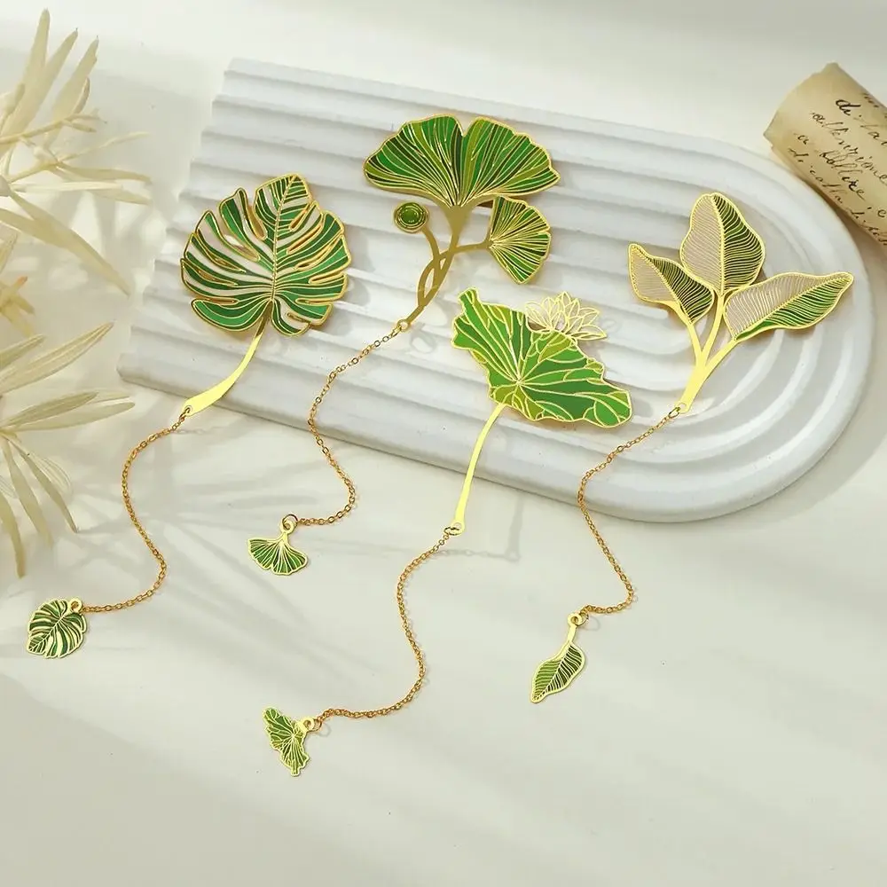 

Lotus Leaf Lotus Leaf Vein Metal Bookmark Metal Flower Green Leaf Bookmark Green Brass Chinese Style Bookmark School Office