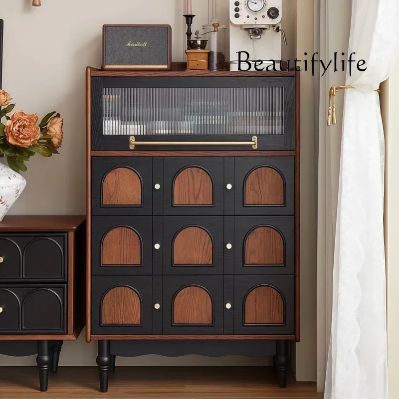 X36 Nordic Medieval Dining Side Retro Simple Storage French Solid Wood Integrated Wall Cabinet