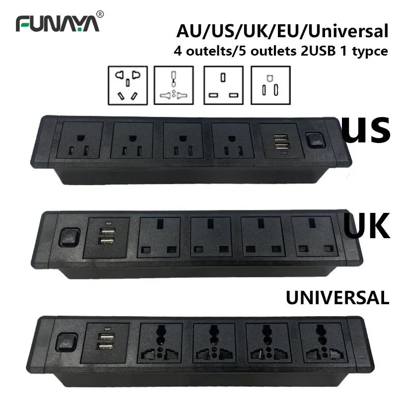 

US UK Universal Hidden Embedded Socket Surface Mounted AC110V 220V 10A 13A 2500W USB Type C 2.1A Sofa Desktop Furniture Sockets