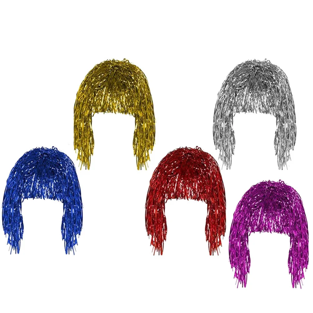 5 Pcs Rain False Hair Costume Party Cosplay Fake Shiny Wigs Women Short Supplies Masquerade