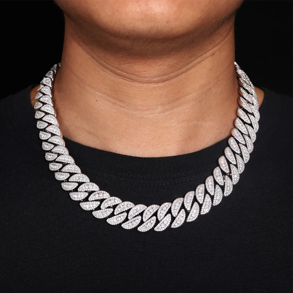 

New Necklace 18mm Inlaid with Zircon 3 Rows Hip Hop Cuban Chain Men's Trendy Street Accessories for Men