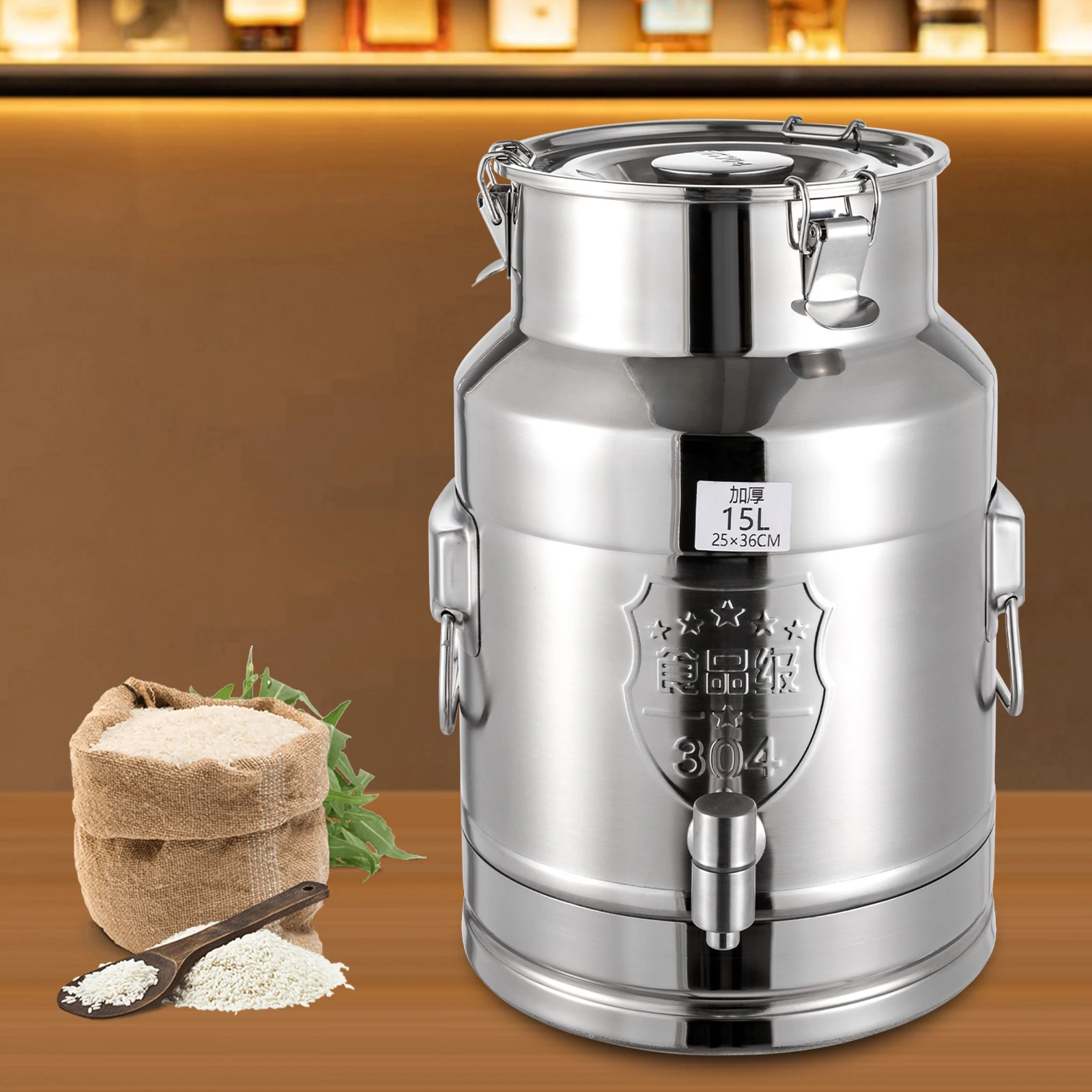 

Beverage Drink Dispenser 304 Stainless Steel Silver Round Modern Tabletop Free standing Milk Can Transport Barrel