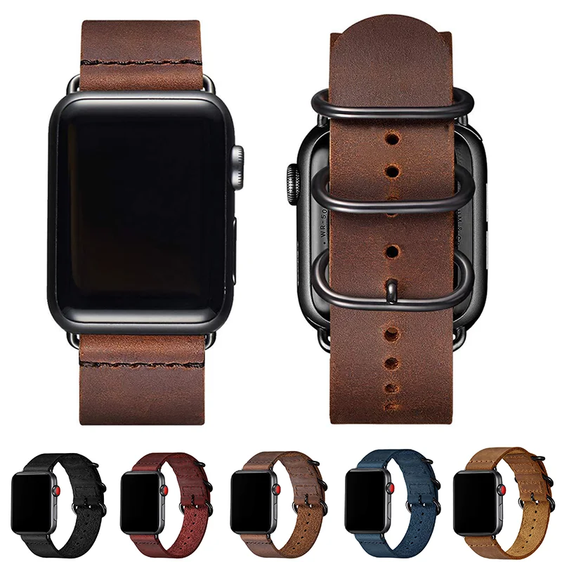 Bracelet en cuir véritable Crazy Horse pour Apple Watch Series 11 10 9 8 7 6 SE 5 4 ultra3 49mm 46mm 45mm, bracelet classique et élégant pour les affaires