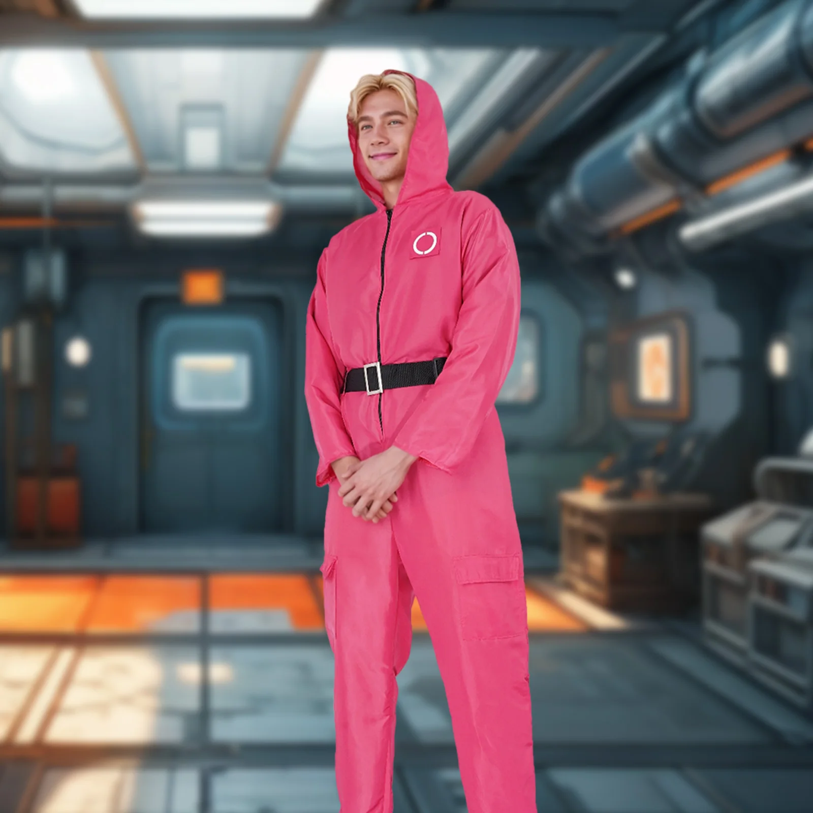 

Adult Rose Red Jumpsuit Belt Halloween Carnival Party Costume Stage Performance Costume