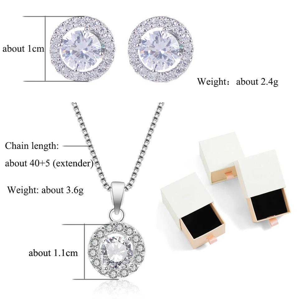 ZAKOL Fashion Cute Clear Round AAA Zircon Earrings Necklace Set Charm Jewelry Set Gift With Packaging Box