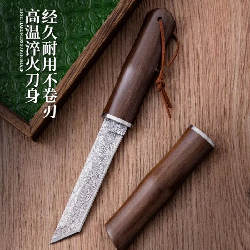 

Тактический нож в японском стиле с клинком из дамасской стали VG10 в форме танто, деревянной рукоятью, для выживания, кемпинга, карманный EDC-инструмент, боевой нож