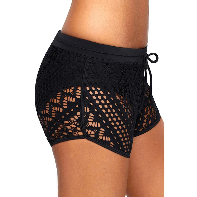 CyiExi Plus Size Sexy Hollow Out Lace Swim Short Woman Bottom Bathing Shorts Bikini Bottoms Swimwear Beach Short Swimsuit S-3XL