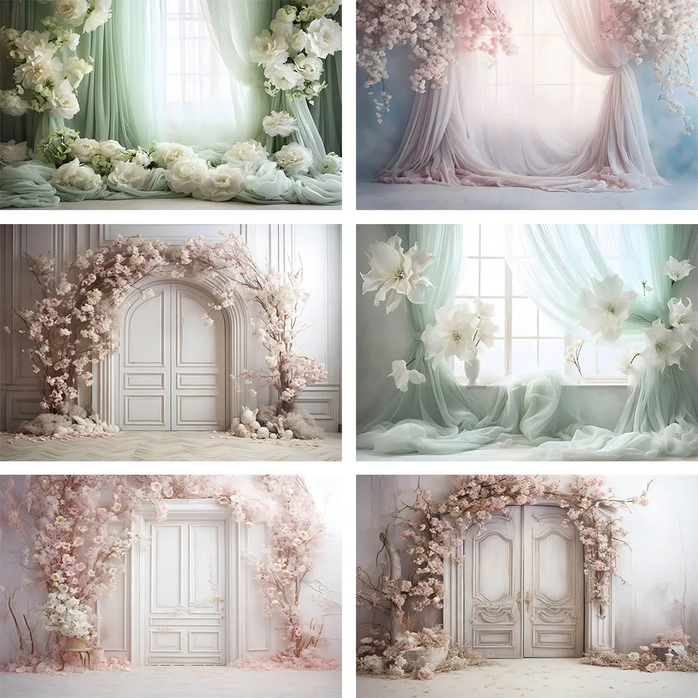 

Mehofond Photography Backdrop Flower Curtain Decor for Wedding Pregnant Portrait Spring Arch Door Window Background Photoshoot