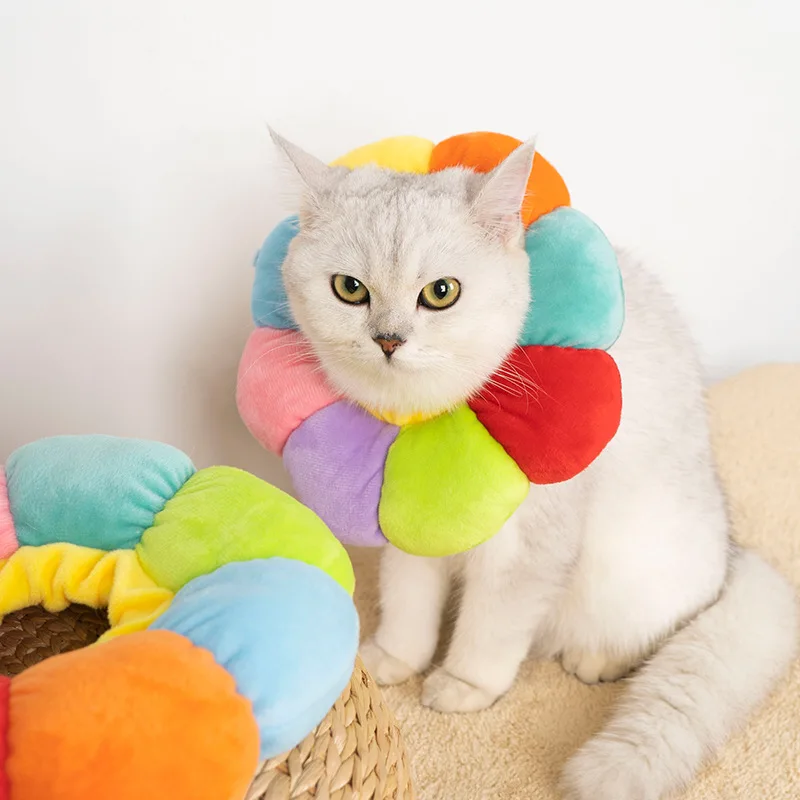 Rainbow Flower Cat Elizabethan Collar Pet Dog Neck Cone Recovery Collar Anti-bite Protective Medical Neck Ring Pet Accessories