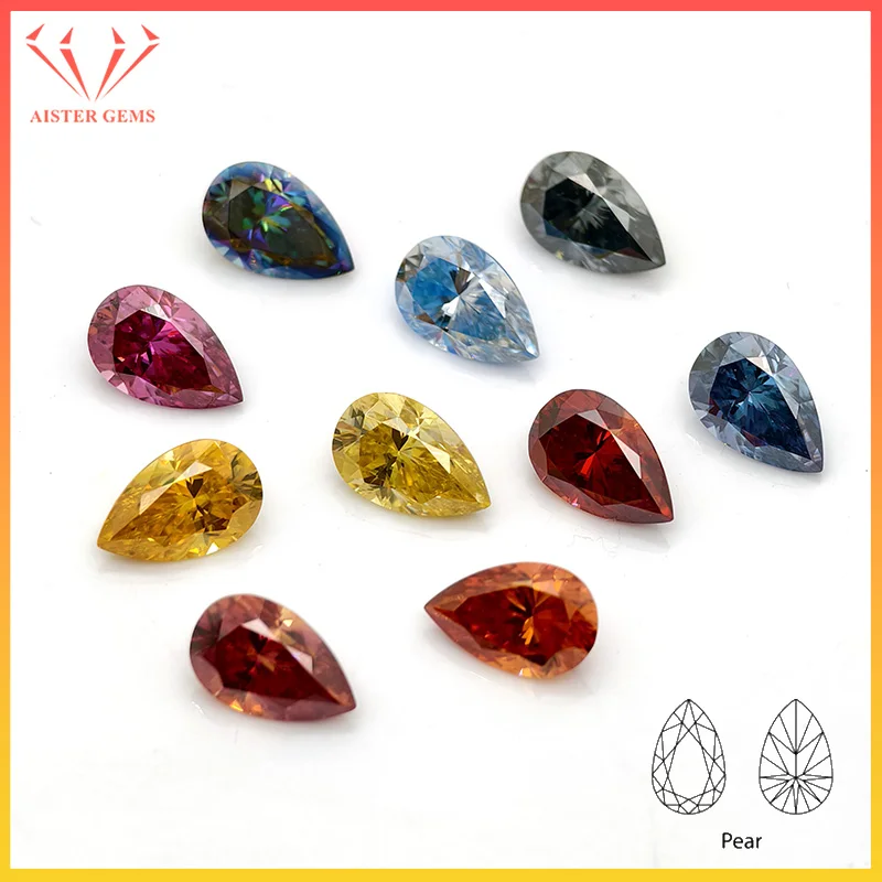 

New Colorful Moissanite Loose Stones 0.5-5.0ct VVS1 Lab Grown Diamond 3Excellent Pear Cut Gemstones with GRA Certificate
