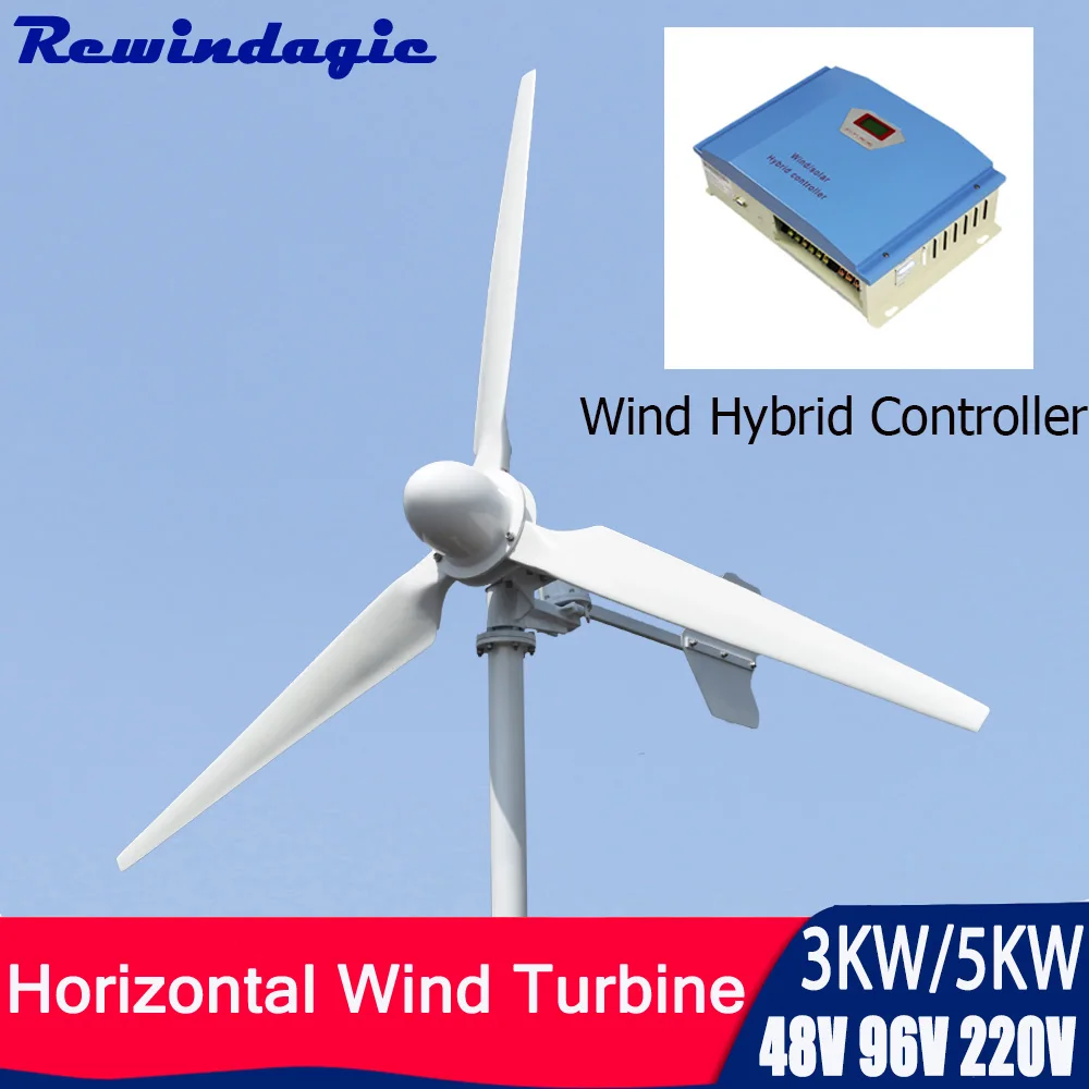 

3000W 5000W Wind Turbine 48V 96V 120V 220V Horizontal Wind Generator Free Energy Windmill With Hybrid MPPT Controller Homeuse