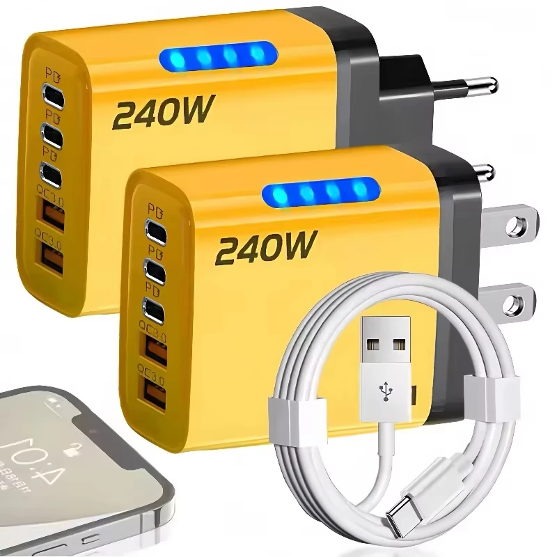 5 in 1 GaN Desktop Charger 240W Fast Charging Adapter For iPhone 17 16 15Pro Samsung 10A USB To Type