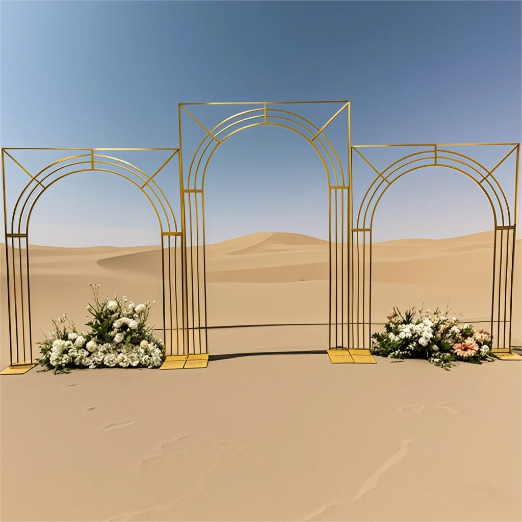 New gold-plated curved multi-bar screen background frame props flower stand wedding party decoration arch