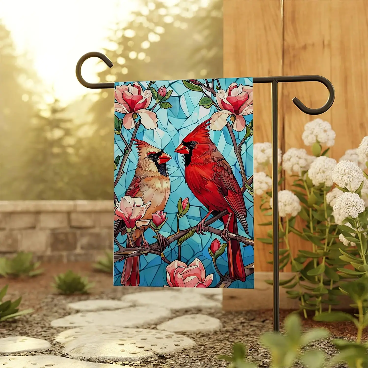 LissiArt97 Stained Glass Cardinals Garden Flag - Cardinal Couples Flag - Welcome Garden Flag - Outdoor Home Decor - Gift For Fri