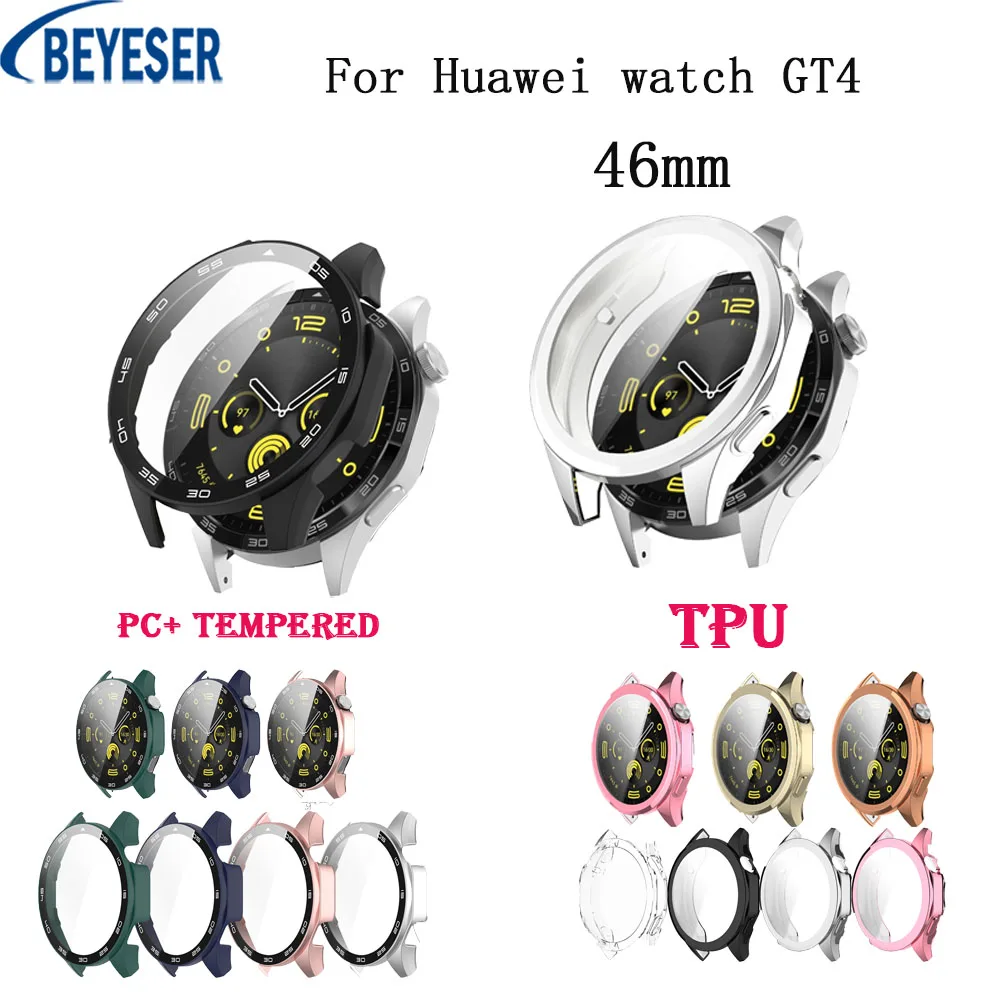 Watch Case For Huawei Watch GT4 46MM PC+Tempered Protective Case Anti-fall Watch Shell Protective Cover TPU Watch Accessories