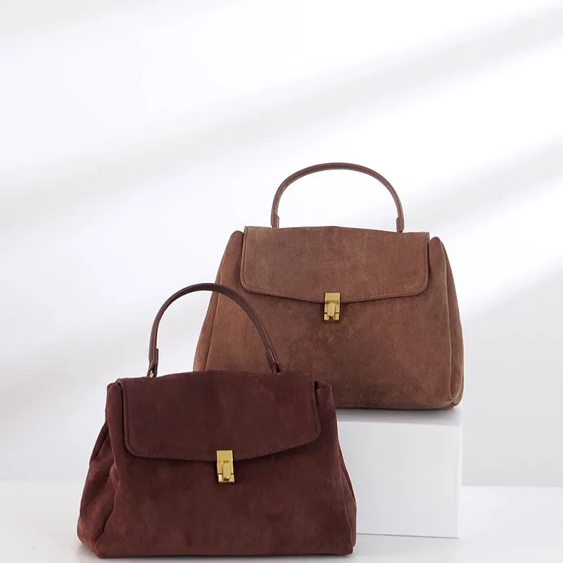 

New Fashion Women's PU Leather Niche Design Minimalist Briefcase Luxury Designer Old-style Locked Shoulder Cross Body Handbag