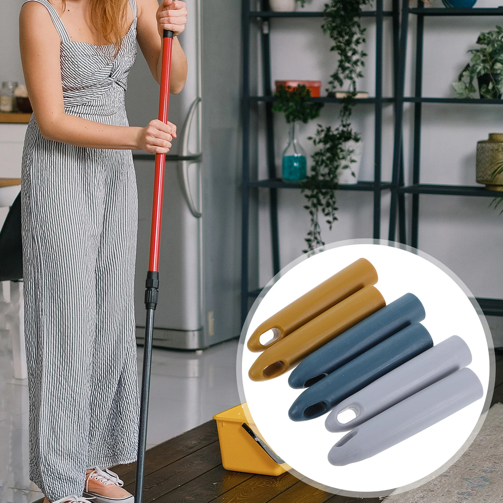 

6 Pcs Mop Handle Holder End Cap for Broom Replacement Socket Sleeve Clothesline Pole Floor