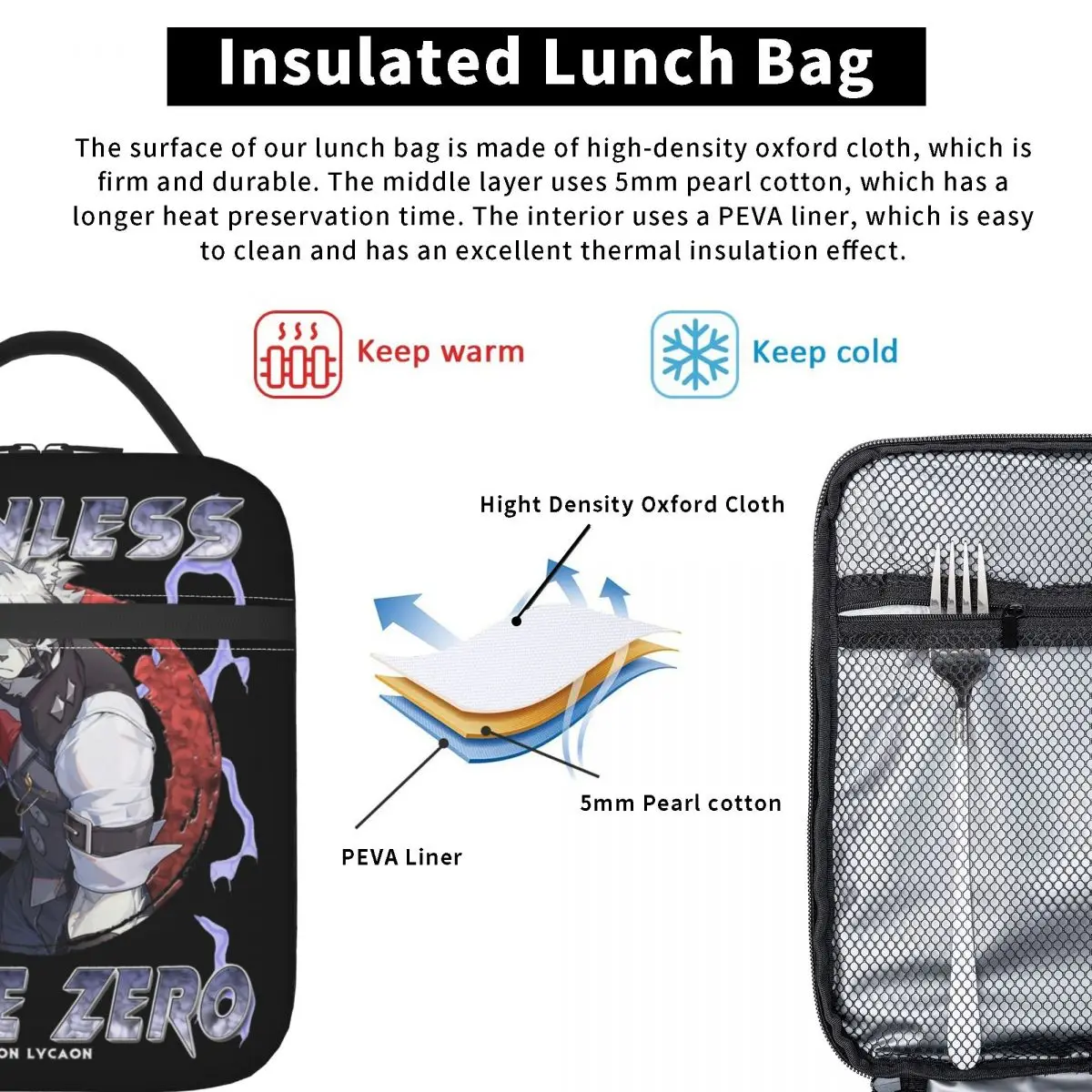 Geïsoleerde Lunchzakken Zenless Zone Zero - Von Lycaon Accessoires Lunchcontainer Mode Thermisch Koeler Lunchbox Voor School