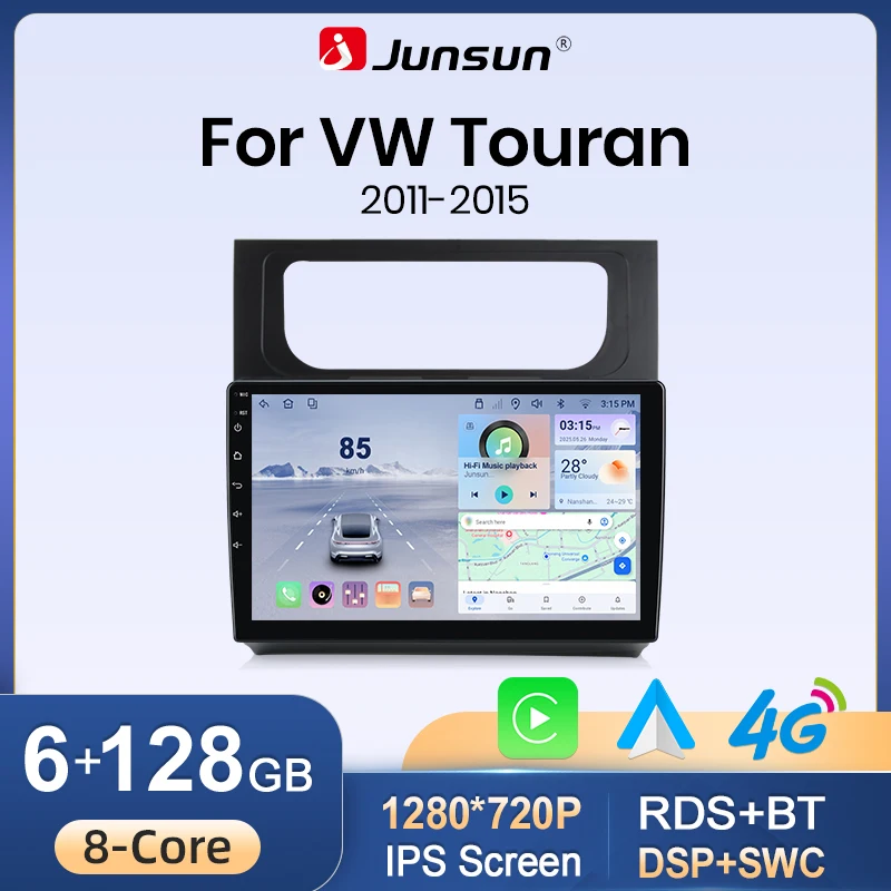 Junsun Kabelloses CarPlay Android 15 Autoradio für Volkswagen VW Touran 2011 2012 2013 2014 2015 Multimedia Video Navigation Carplay Auto GPS Ohne DVD DSP