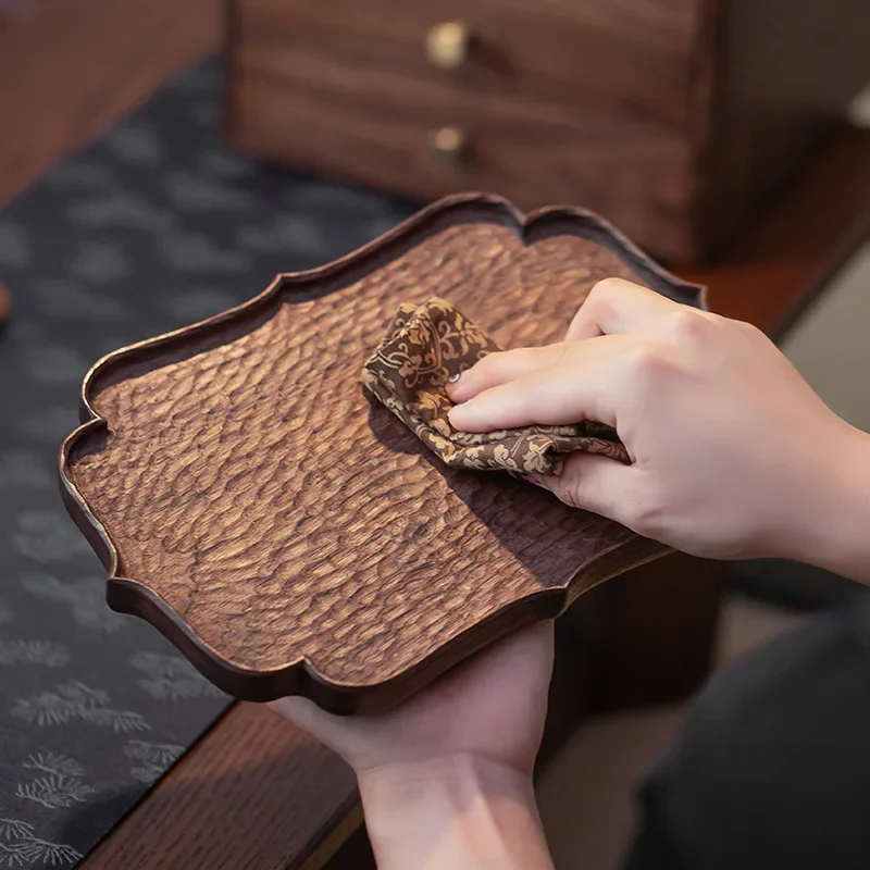 صينية شاي على شكل بيجونيا من خشب الجوز وصينية فقاعات جافة – وسادة وعاء ريترو مع صينية تقديم للوجبات الخفيفة لشاي بعد الظهر #4