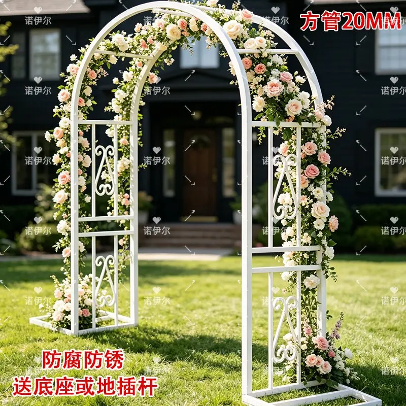 Anti-rust wrought iron arch climbing vine flower rack outdoor decoration garden curved gate fence courtyard floor vegetable rack